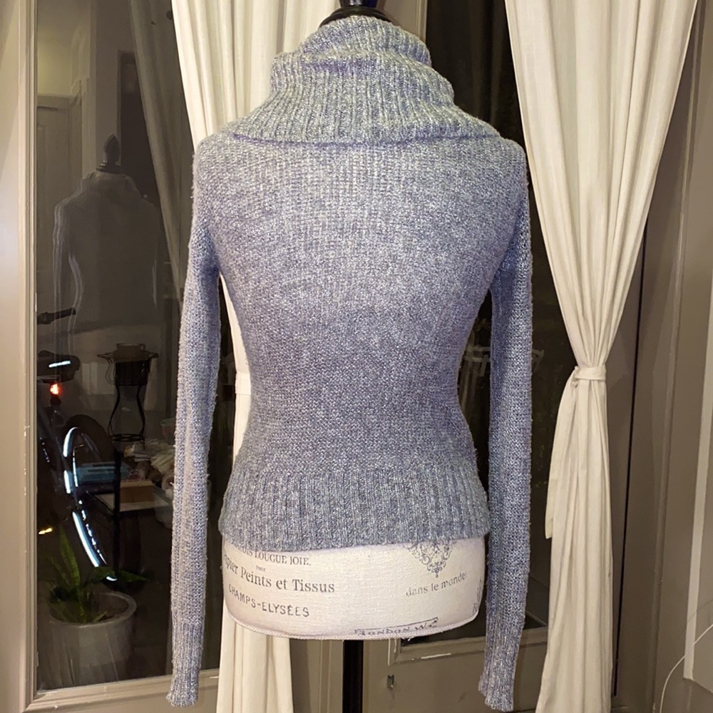 Gray cowl neck turtleneck longsleeve textured short sweater shirt women’s top S - Picture 4 of 7